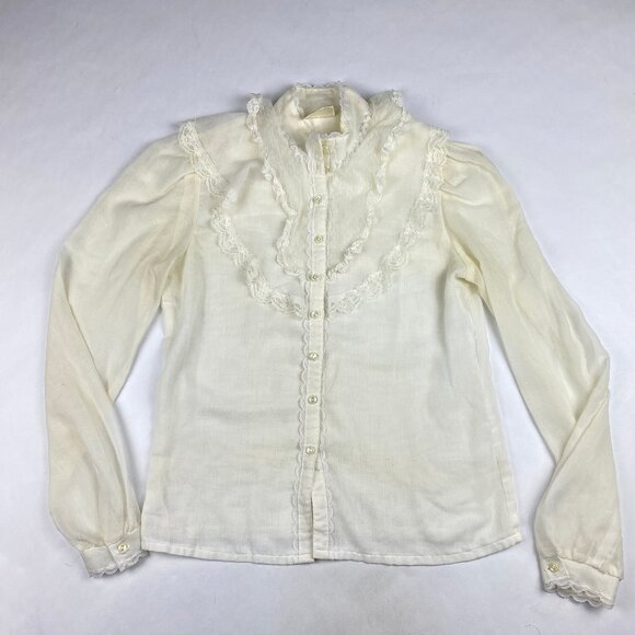 Vintage Jessica's Gunnies Gunne Sax Button Up Shirt S*- Lace Bohemian High Neck - Picture 1 of 16